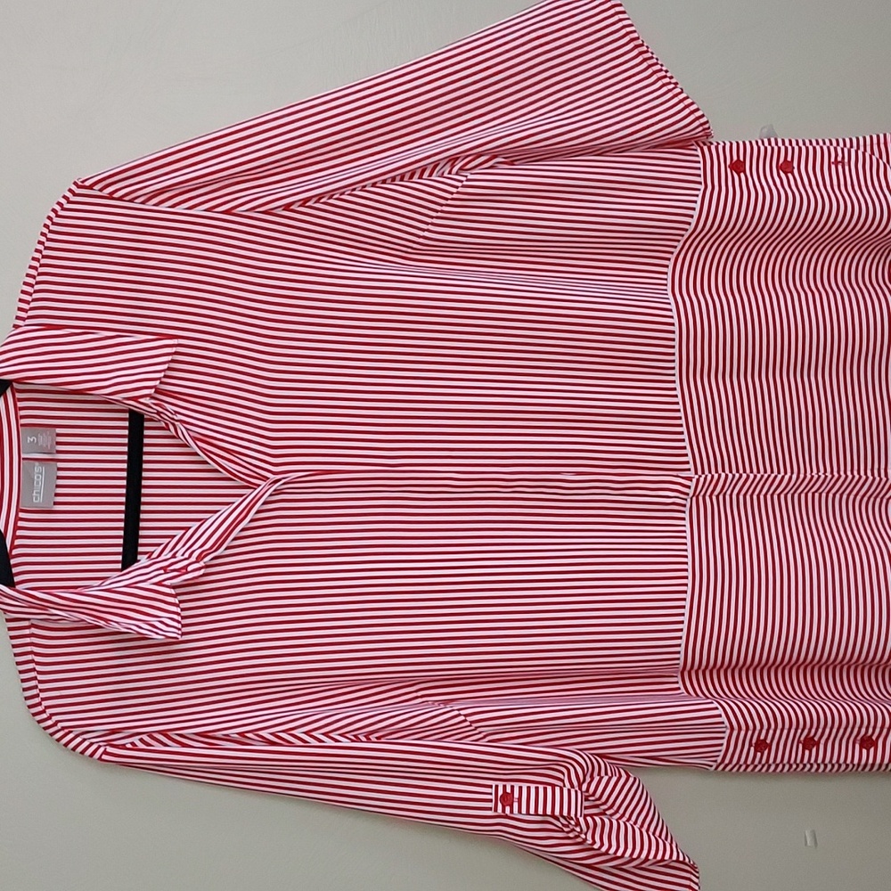Chicos Read white stripe long sleeve shirt
